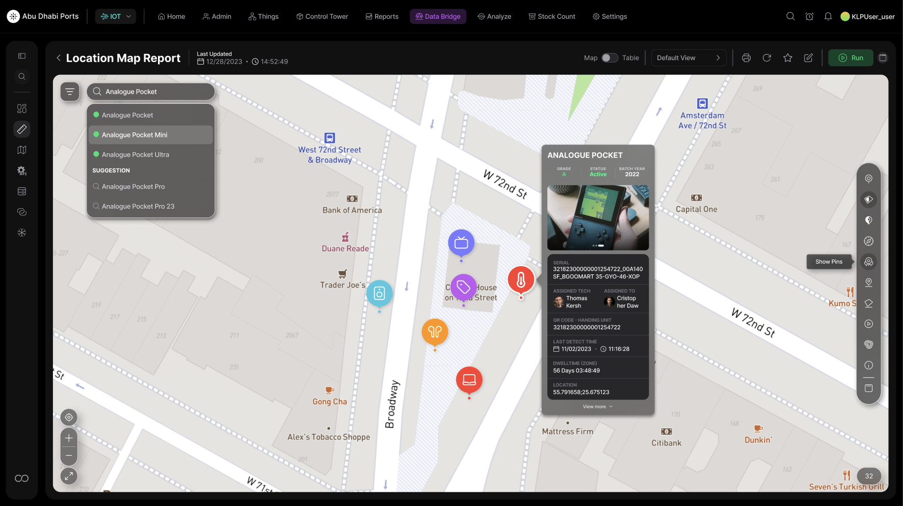 Location Map asset drill-down with detail card