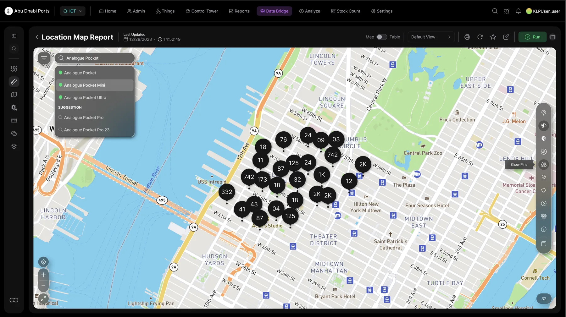 Location Map Report with pin clusters