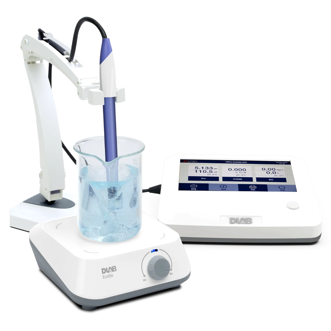 Lab bench · pH / conductivity meter · GxP-tracked