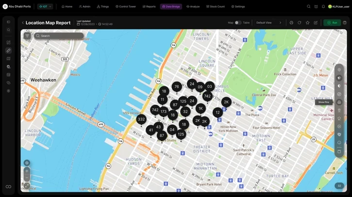 Innfini location map report showing clustered pallet positions