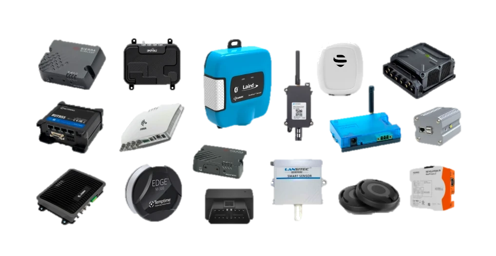 A range of wireless IoT sensor hardware supported by the platform
